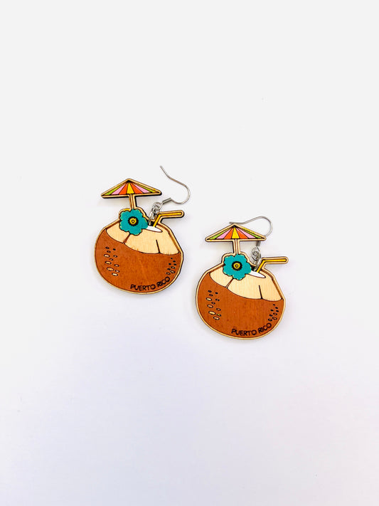Wooden Coconut Earrings