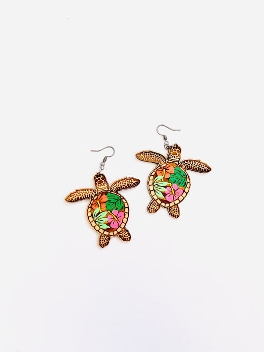 Sea Turtle Wooden Earrings