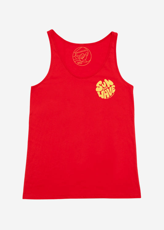 Sun and Wave Mens red Tank Top  lost in paradise