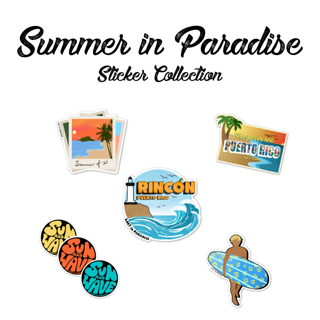 Summer in Paradise Polaroid Pictures Photos Sticker Island beach Postcard puerto rico surfer dude sun and wave rincon faro lighthouse lost in paradise